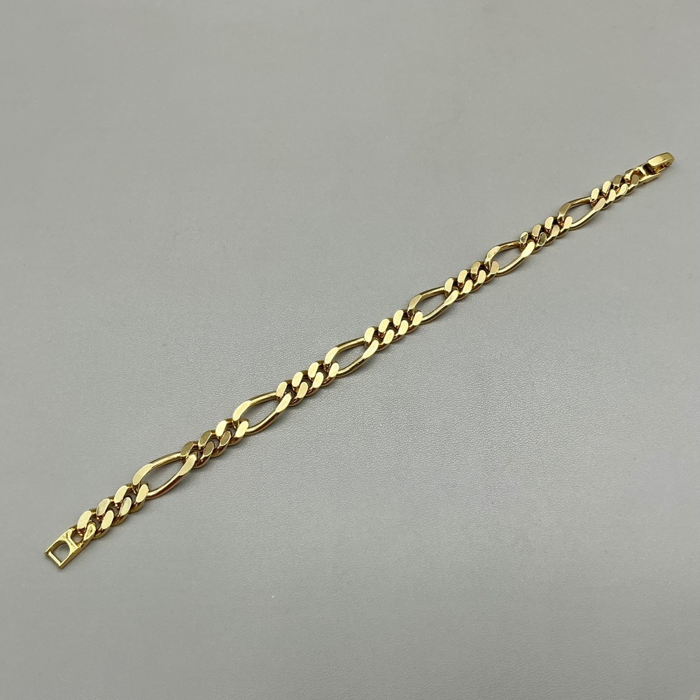 Figaro Chain Link Bracelet Gold Tone Classic Polished Everyday Jewelry 9707